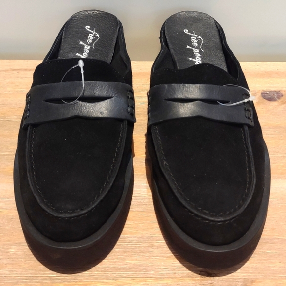 Free People Leighton black suede leather penny loafer slip on shoes 8 - Picture 2 of 7